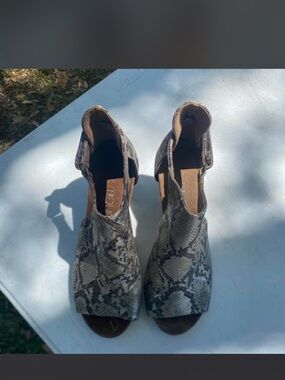 Maurices Snake-Print Open-Toe Ankle Boots - Gray